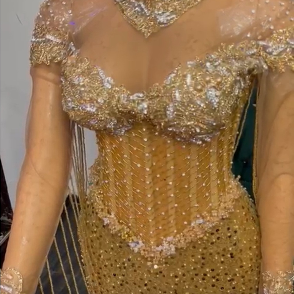 Gold Embellished Bustier Gown for Weddings